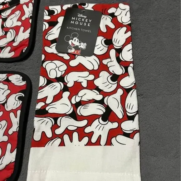 NEW 3pc Disney Mickey Mouse Kitchen Towel and Potholders Set - Picture 3 of 5